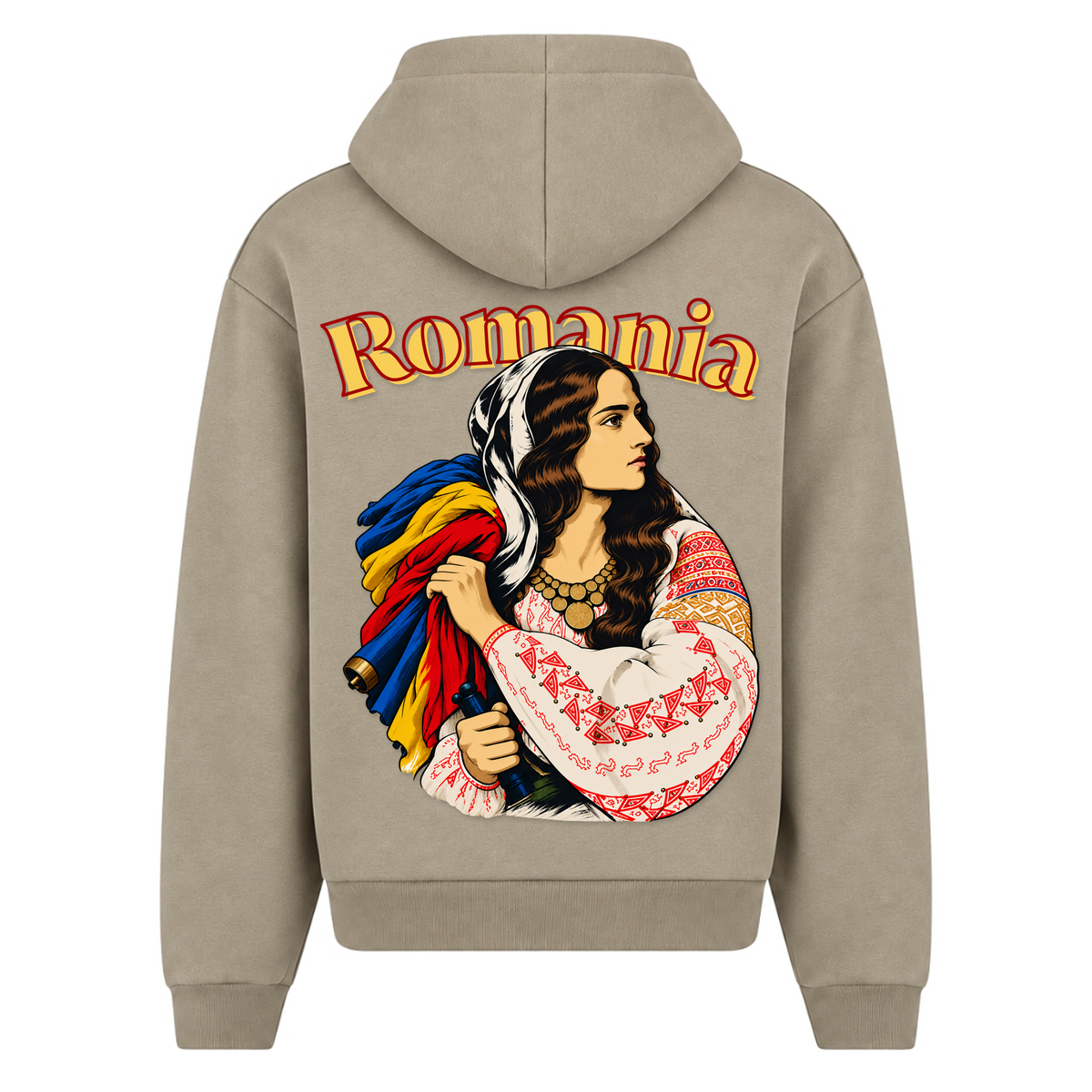 Romania Patriot (Oversized Zip Hoodie) - Pale Olive - Rueckseite