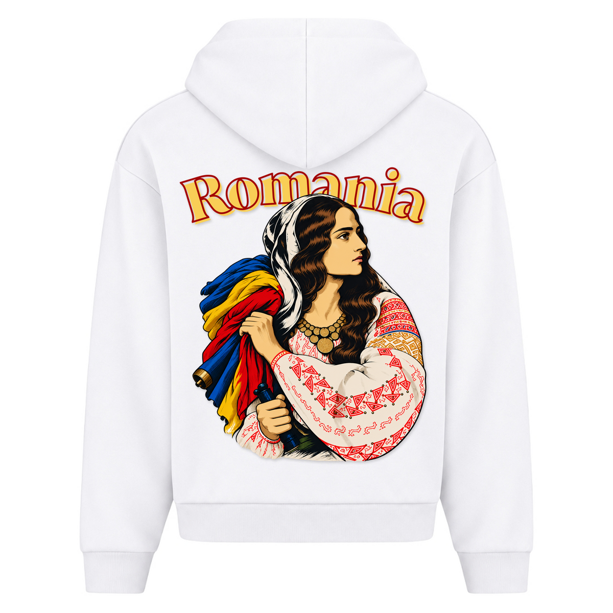 Romania Patriot (Oversized Zip Hoodie) - White - Rueckseite