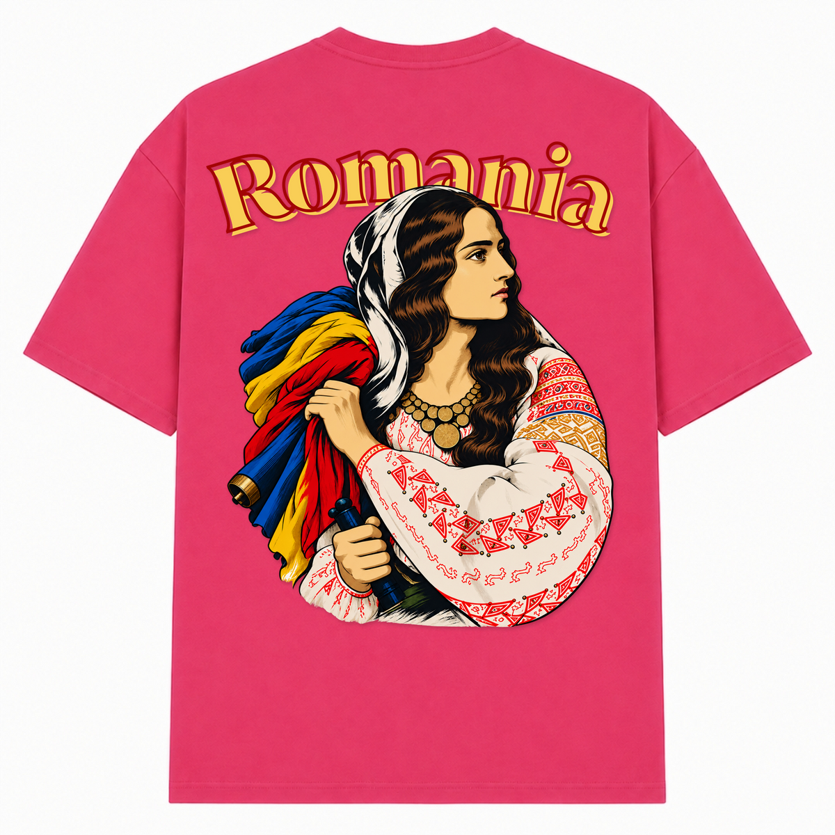 Romania Patriot (Oversized T-Shirt) - Hibiskus Pink - Rueckseite