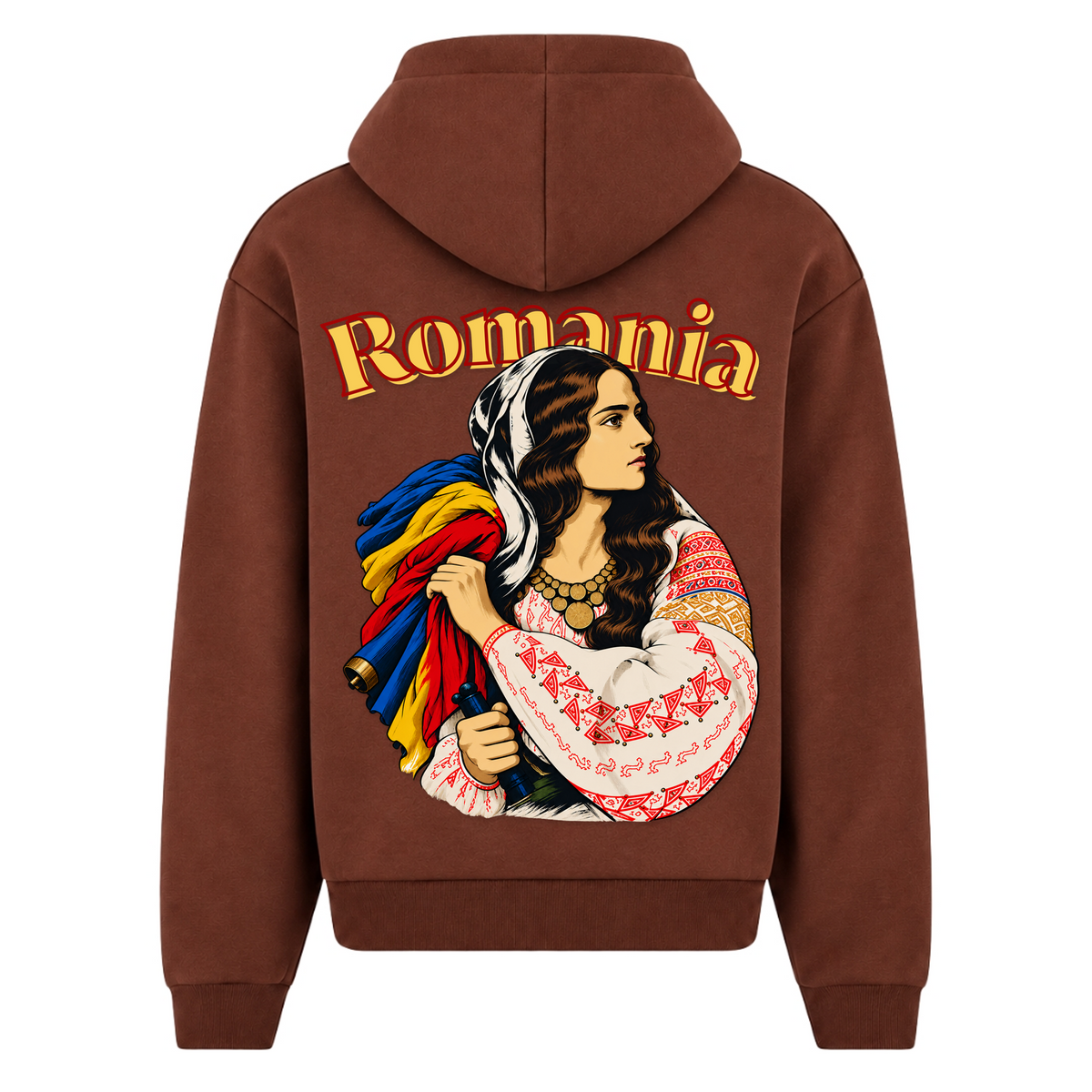 Romania Patriot (Oversized Zip Hoodie) - Chocolate Brown - Rueckseite