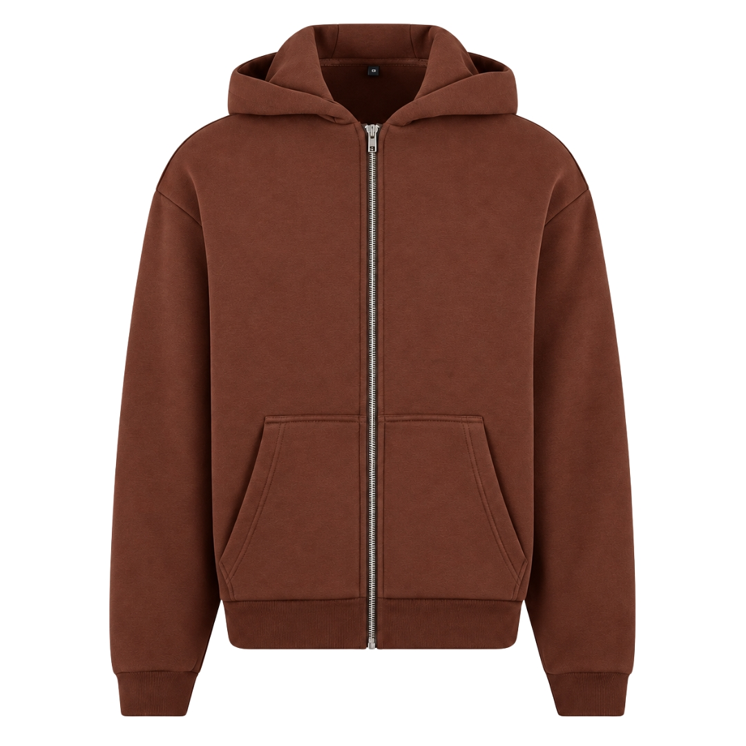 Romania Patriot (Oversized Zip Hoodie) - Chocolate Brown