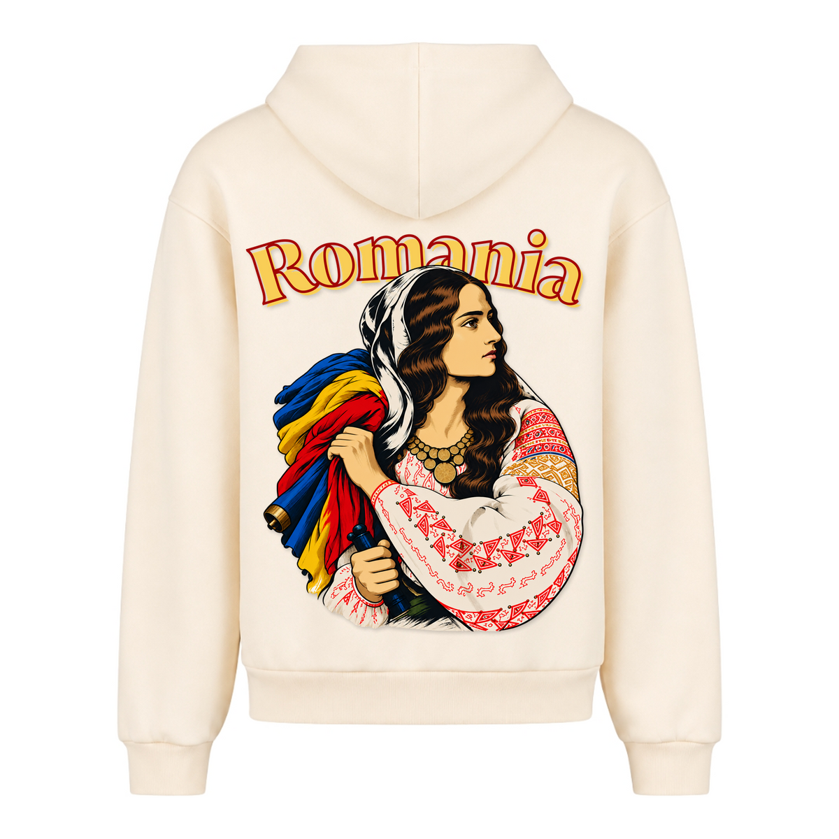 Romania Patriot (Oversized Zip Hoodie) - White Sand - Rueckseite