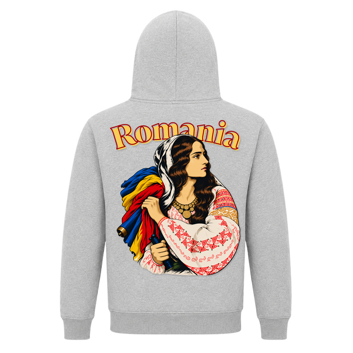 Romania Patriot (Classic Hoodie) - Grey Melange - Rueckseite