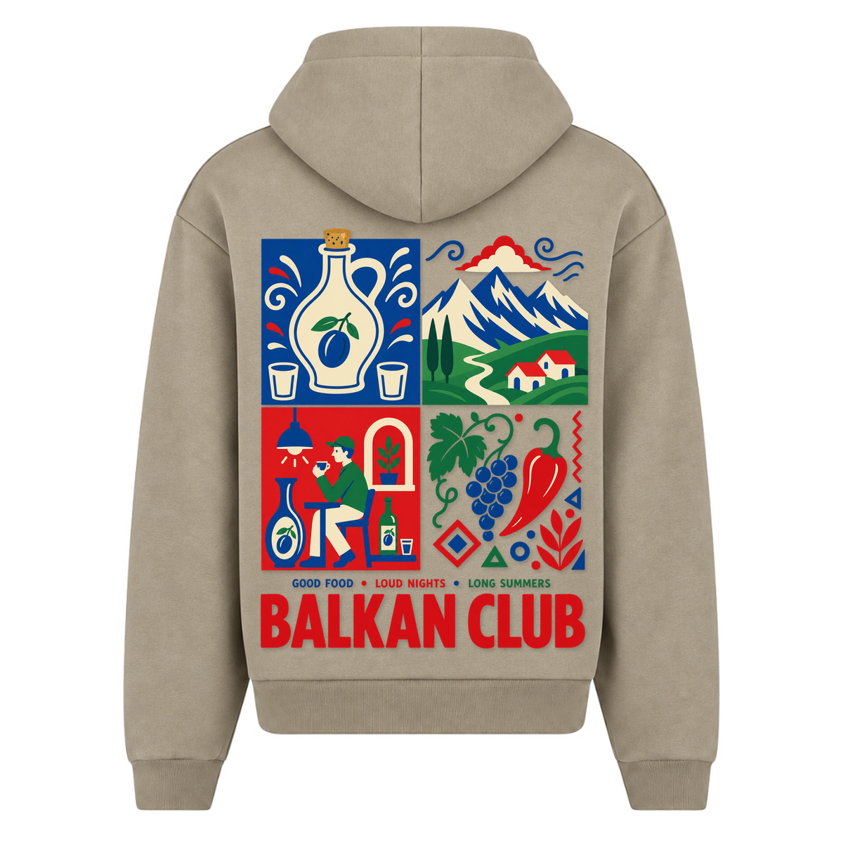 Balkan Club (Oversized Zipper Hoodie) - Pale Olive - Rueckseite